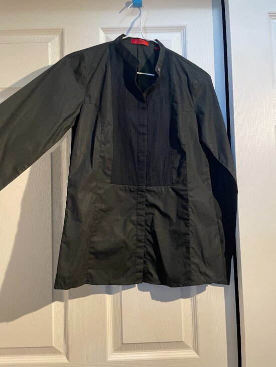 HUGO Tops - HUGO Boss 100% cotton Black Pleated Bib Shirt Blouse Size US 6 or XS or S